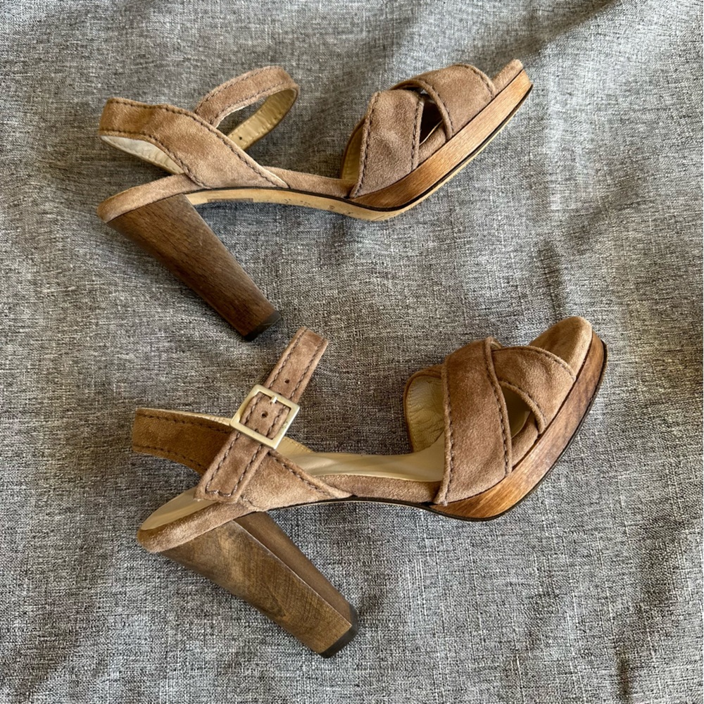 Boden tan suede wooden heel sandals